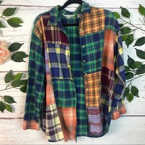 Victoria James Size 18 y2k Vintage Patchwork Flannel Button Long Sleeve Top